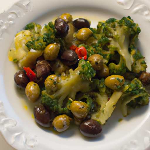 Broccoletti ripassati con olive, aglio, pinoli e arance