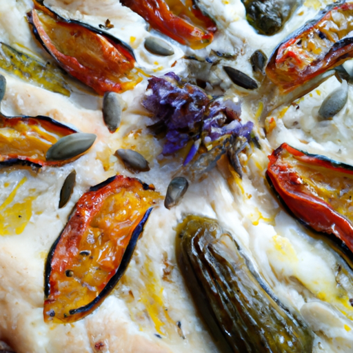 Focaccia con alici, fiori di zucca e burrata