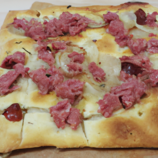 Focaccia con cipolle rosse e tonno