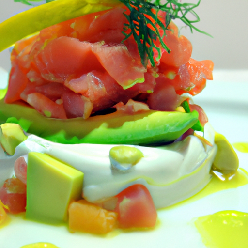 Tartare di salmone con crema di avocado e mandorle tostate