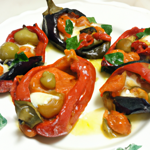 Peperoni ripieni di ricotta, melanzane e pinoli